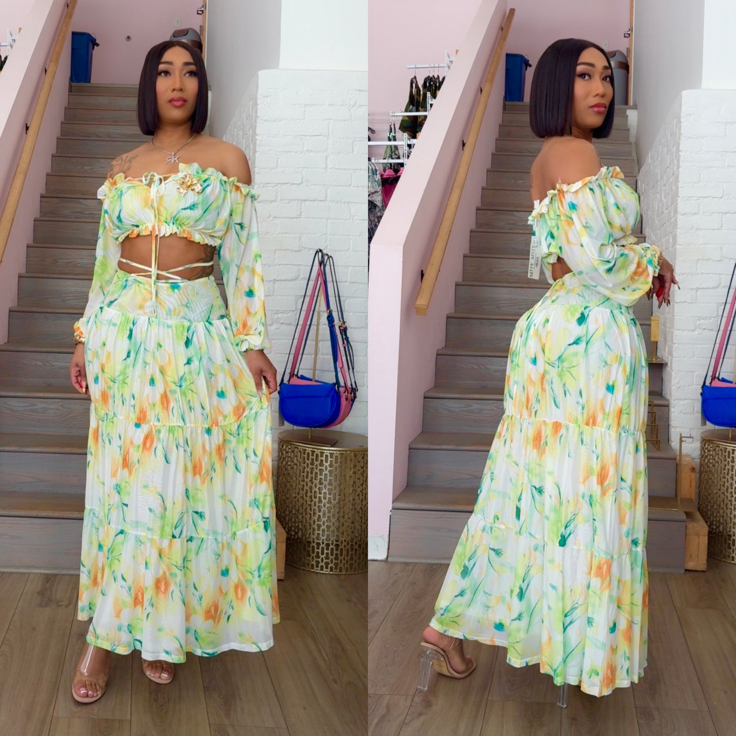 Tulip Mesh Maxi Skirt Set