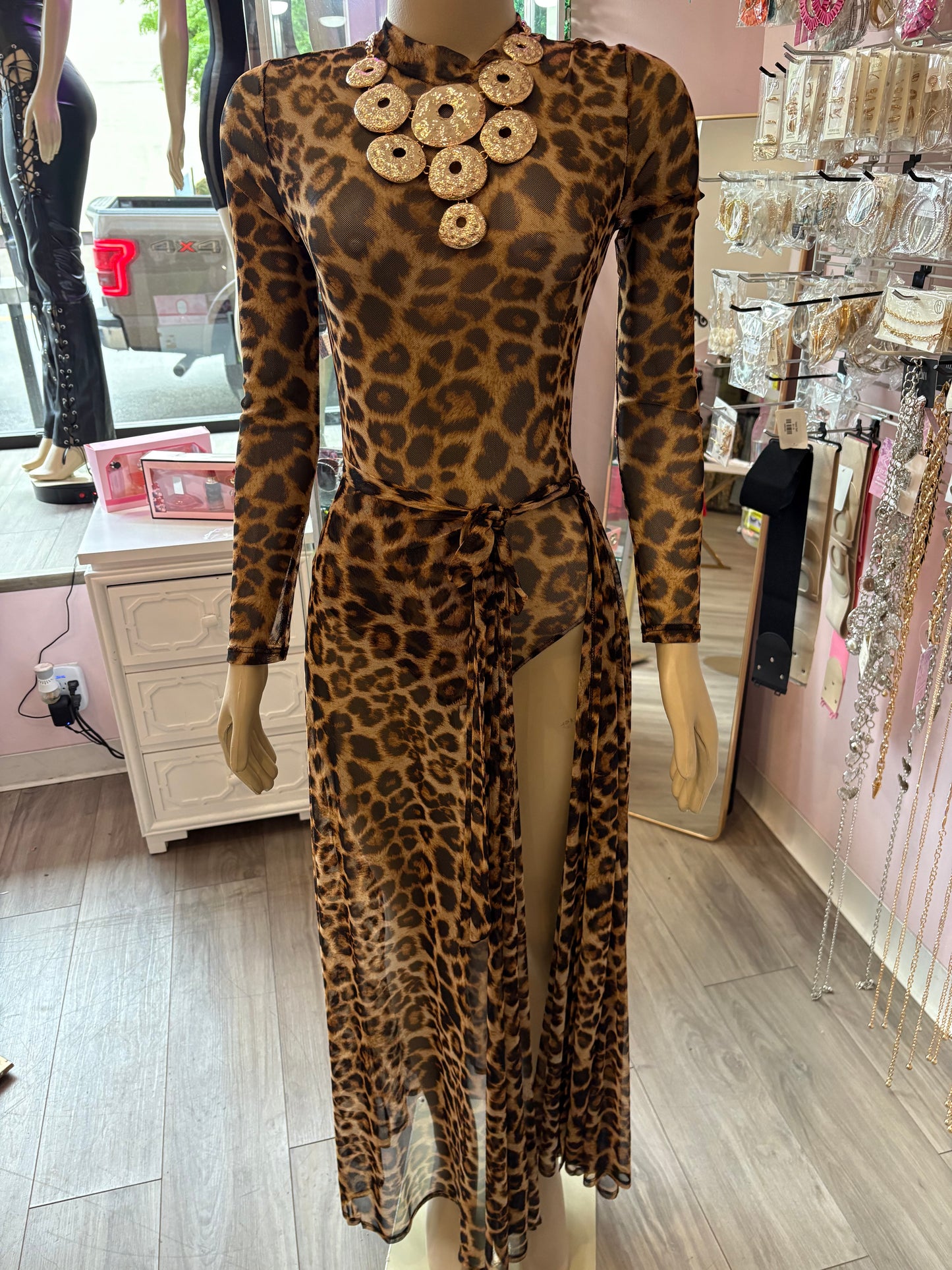 Leopard Mesh Bodysuit set