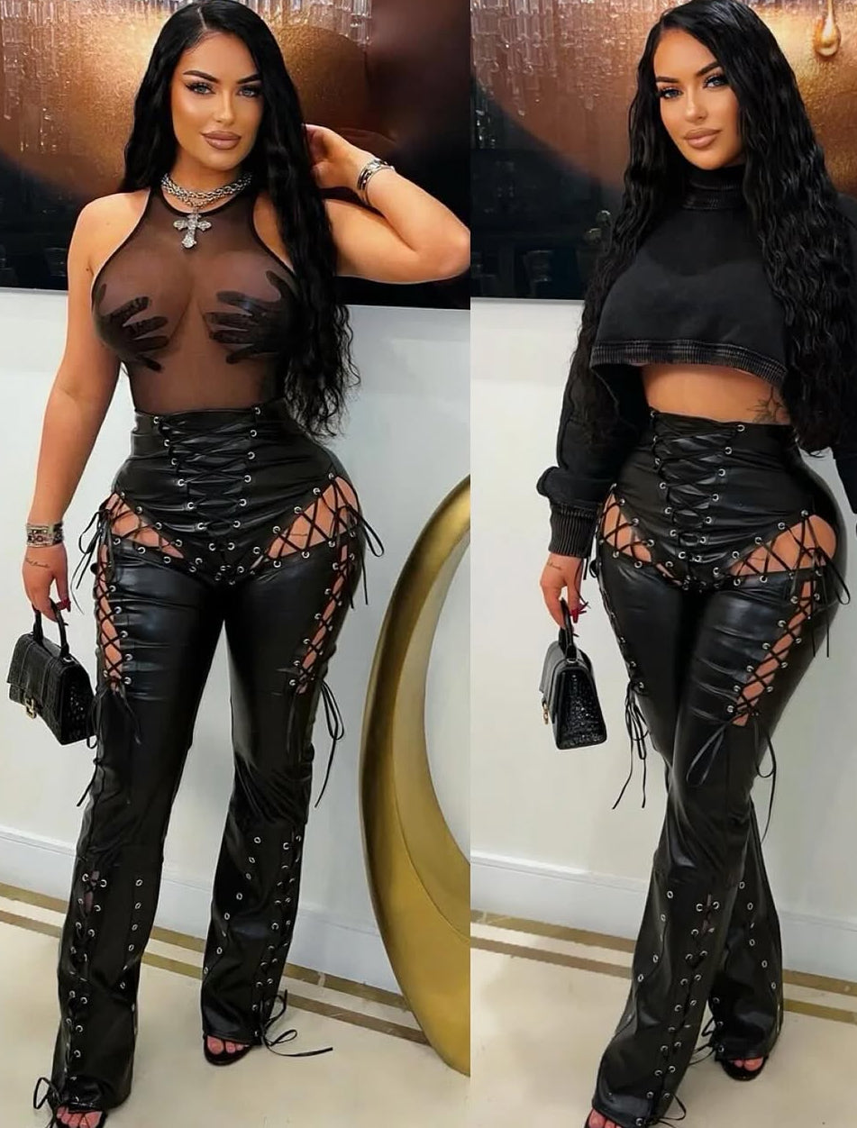Ciara Inspired Lace Up Leather Pants
