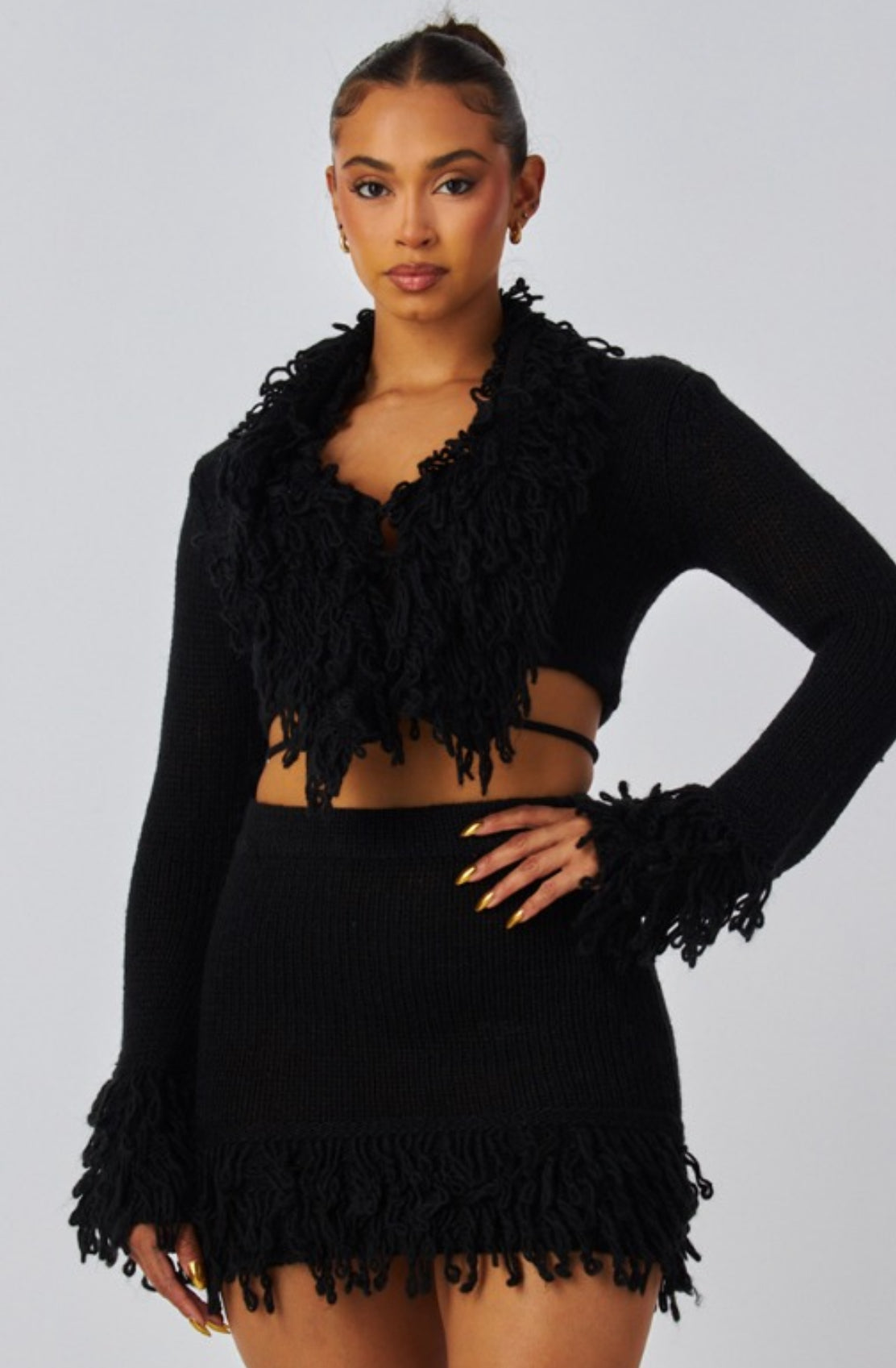 Sweater Knit Fringe Skirt Set