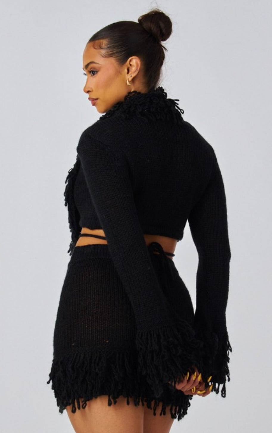 Sweater Knit Fringe Skirt Set