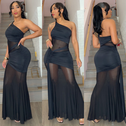 Black Mermaid Mesh Maxi