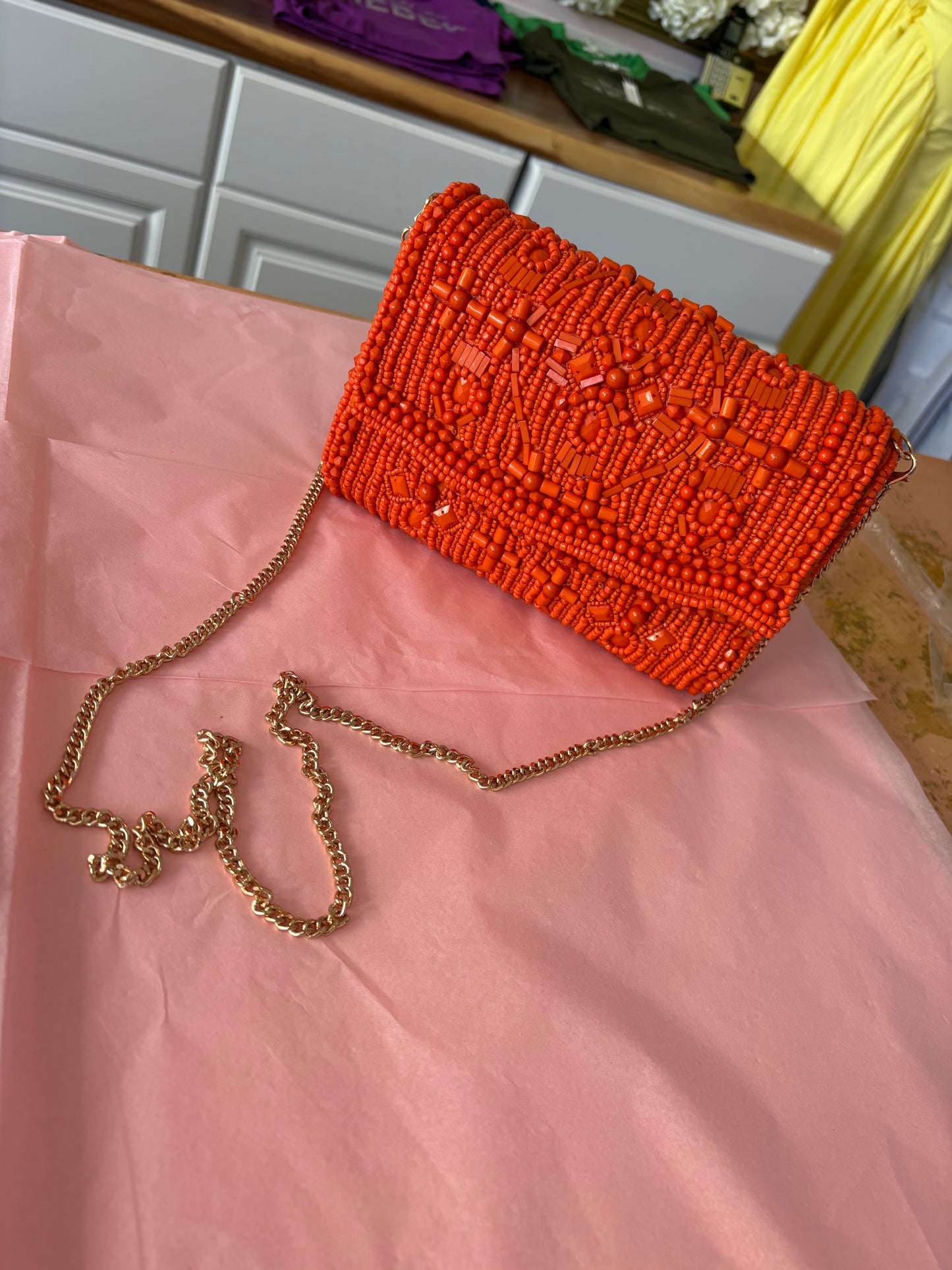 Orange Beaded Handbag