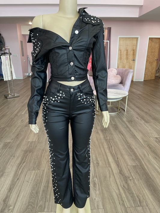 StarDust Blk faux Leather Pants