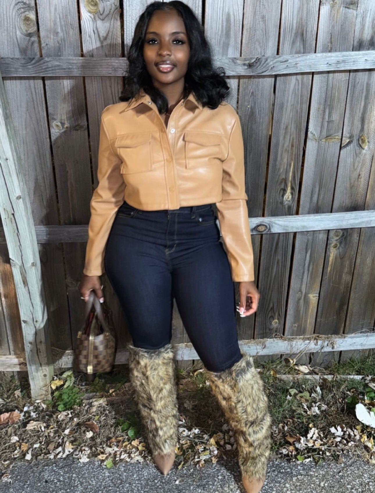 Cropped Leather Button Top