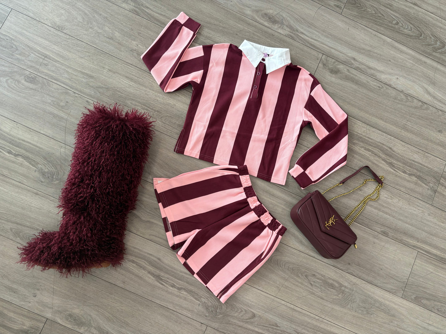Stripe Collar Short set