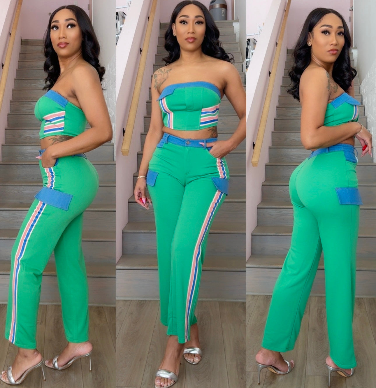 Green Denim mContrast Tube Set