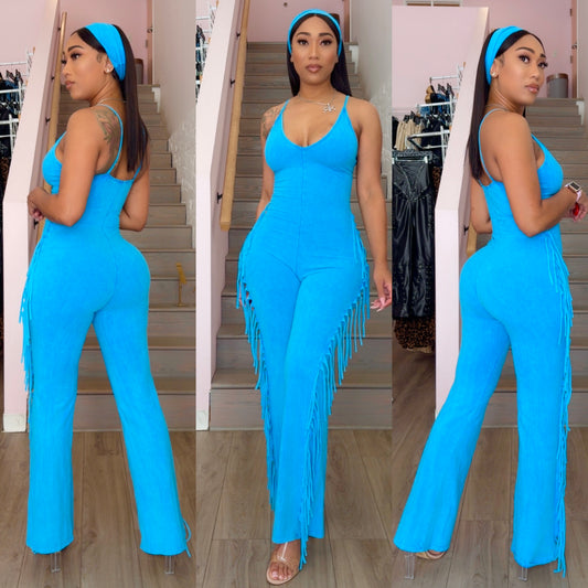 Stonewash Fringe Jumpsuit