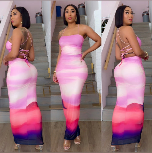 Mesh Criss Cross Maxi Dress