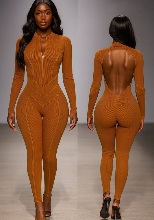 Ribbed Open Back Jumpsuit
