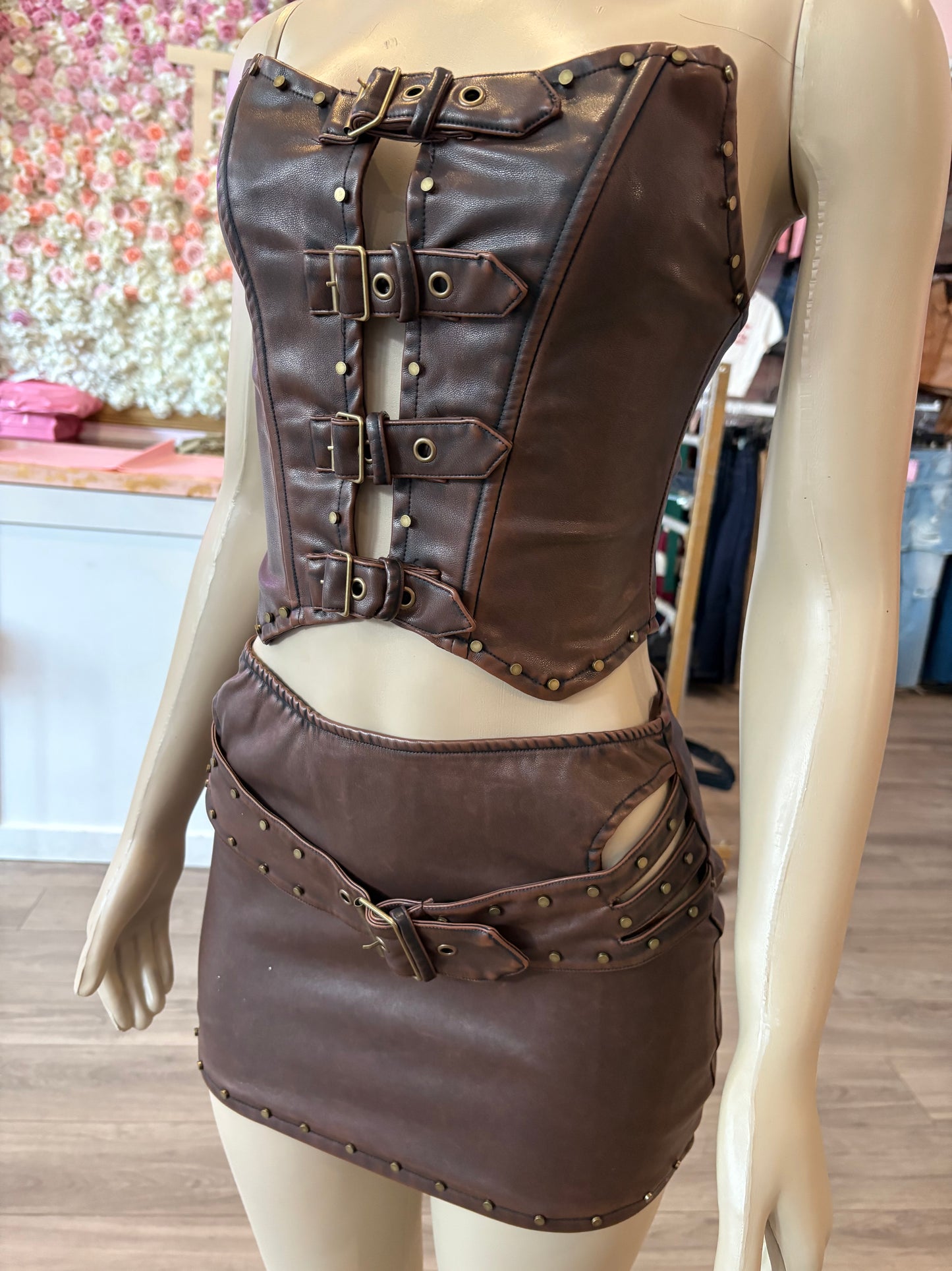 Washed Leather Skirt set