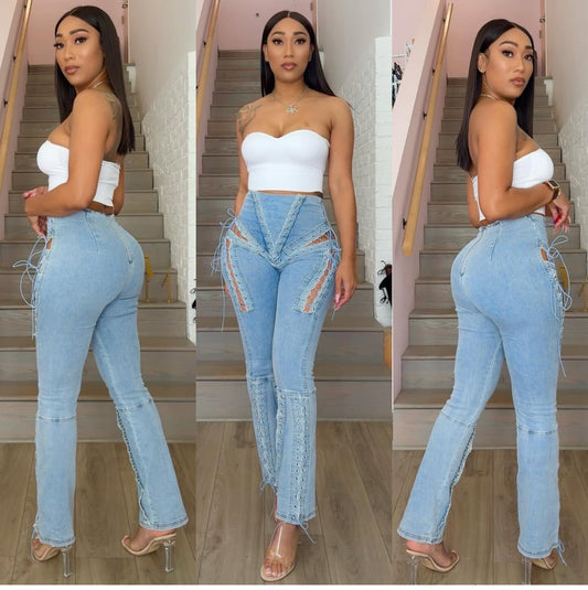 Strapped Denim Jeans