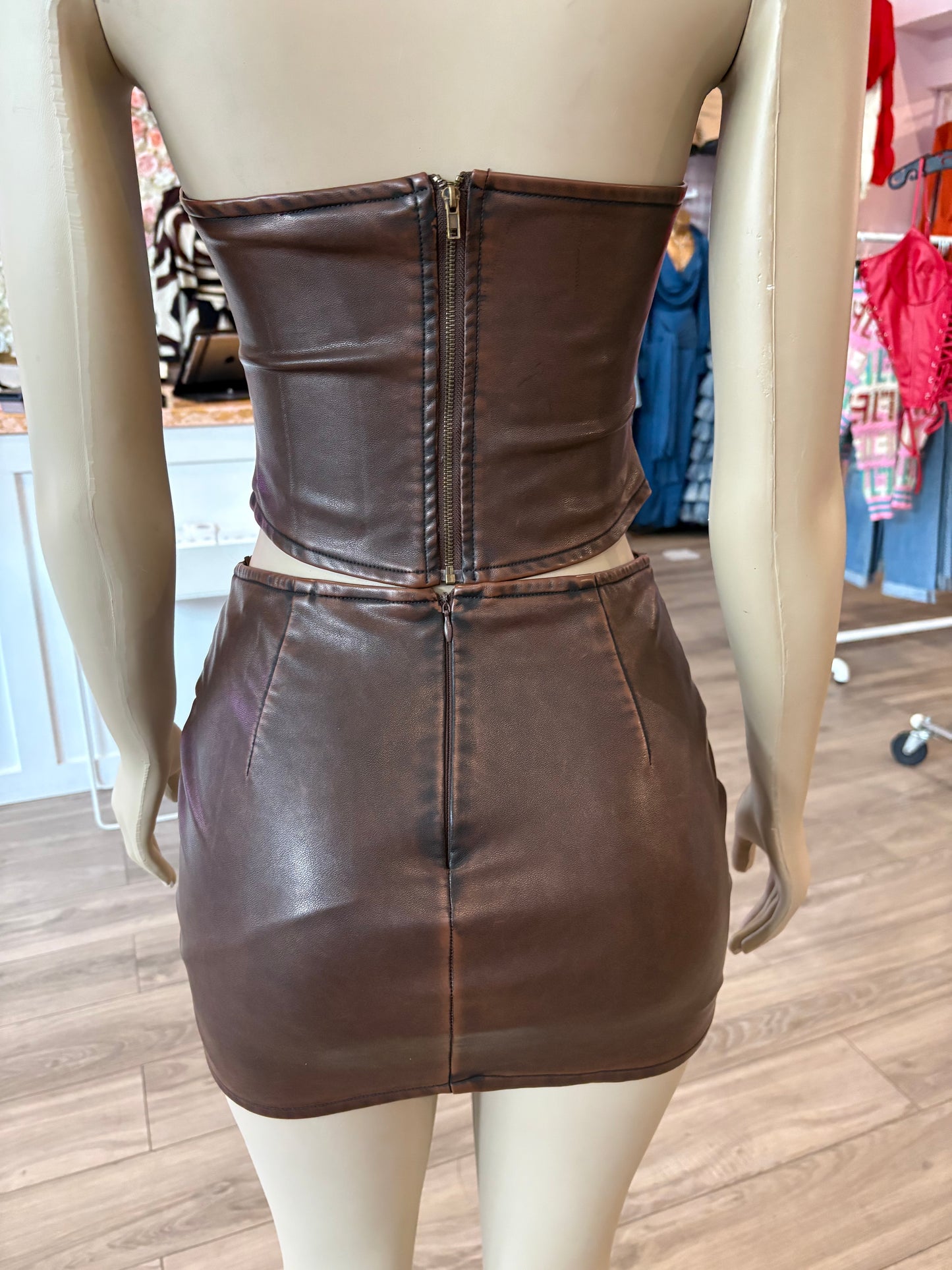 Washed Leather Skirt set