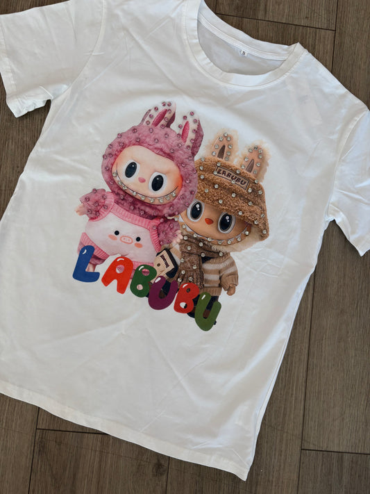Rhinestone Labubu T-shirt white