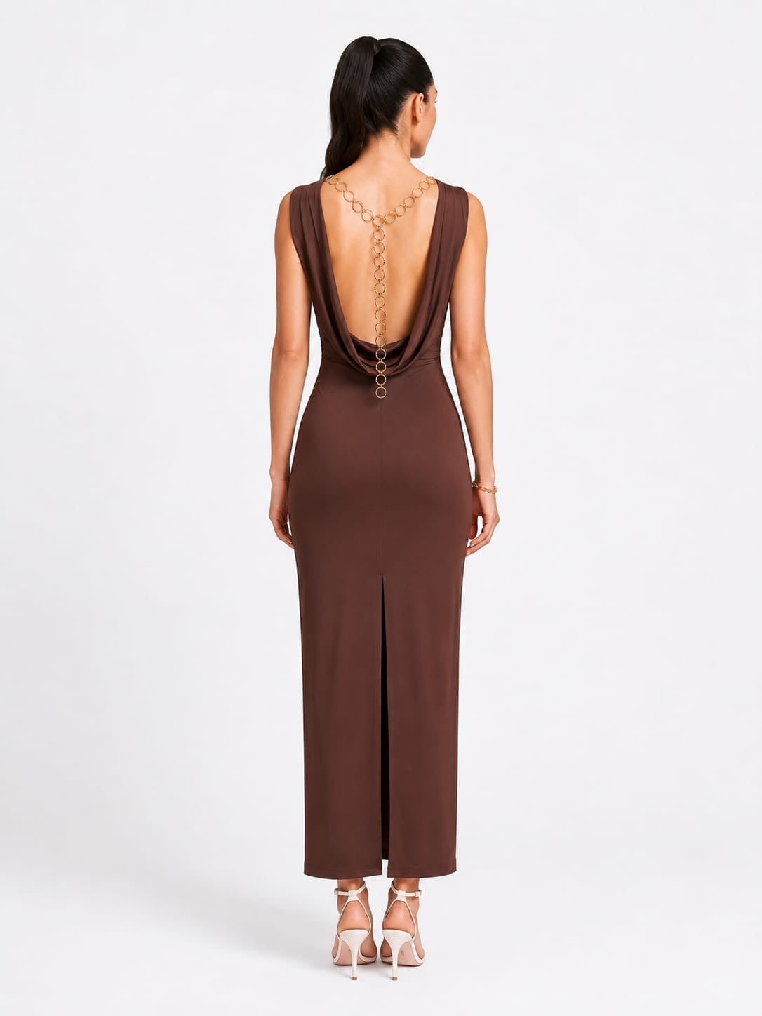 Droop Backn chocolate maxi dress