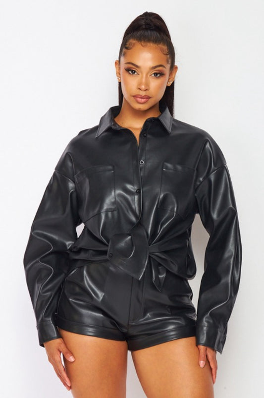 PU leather Short set