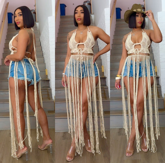Belize Taupe Fringe top