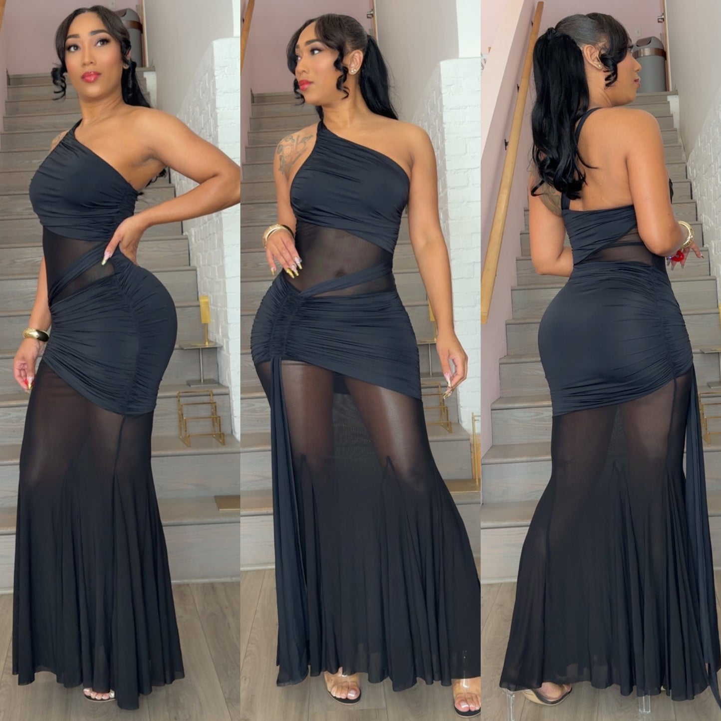 Black Mermaid Mesh Maxi
