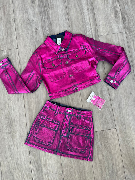 Pink Metallic skirt set