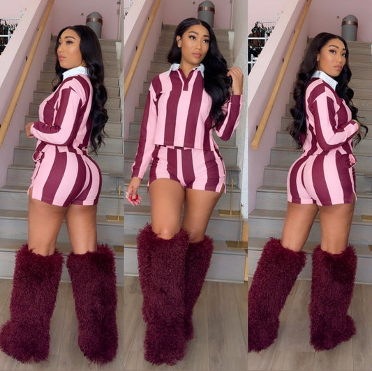 Stripe Collar Short set