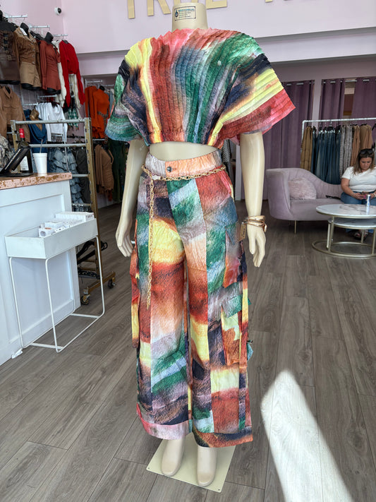 Sheer Colorful Cargo pant set