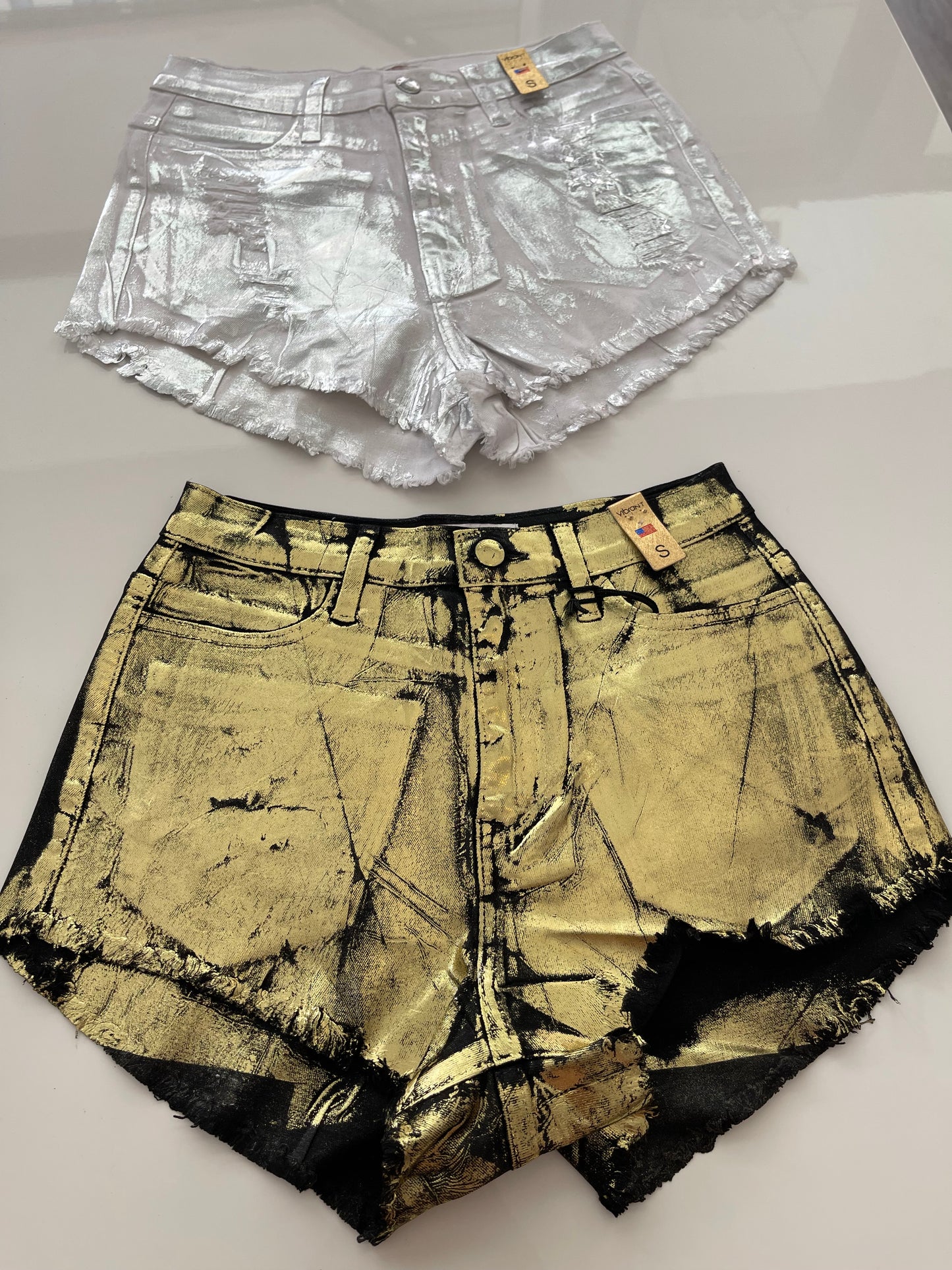 Metallic Denim Shorts