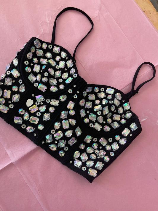 Blk Rhinestone Bustier