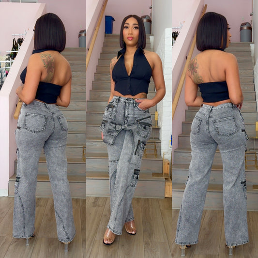 Grey Wash Multi Pocket Jeans