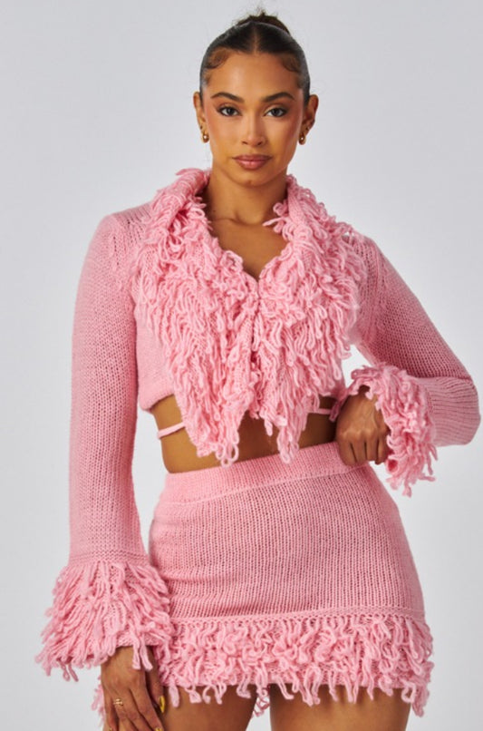 Sweater Knit Fringe Skirt Set