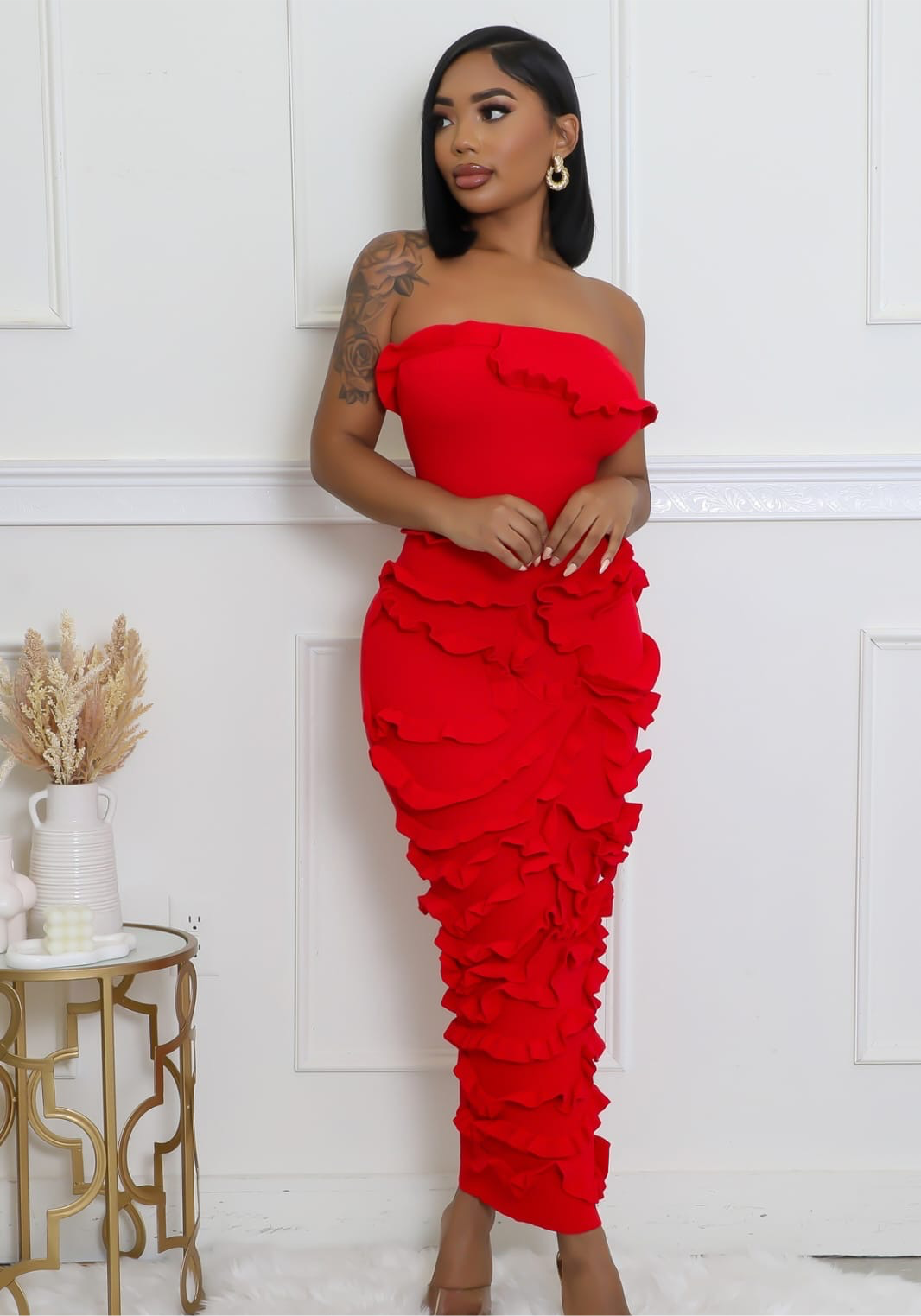 Red Rose Knit maxi Dress