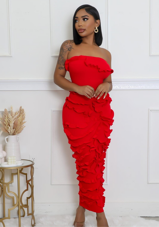 Red Rose Knit maxi Dress