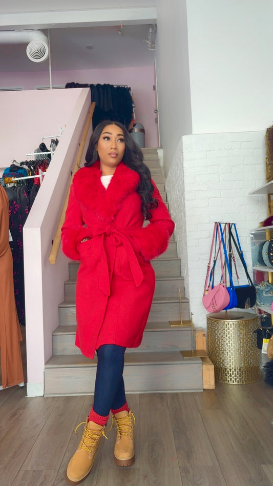 Red Fur Pea Coat