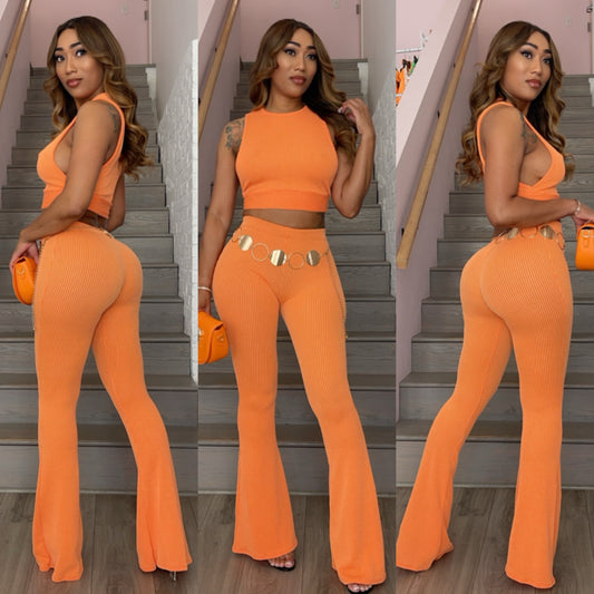 Ribbed side view Bell pant set