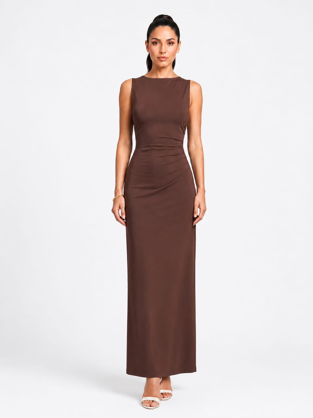 Droop Backn chocolate maxi dress