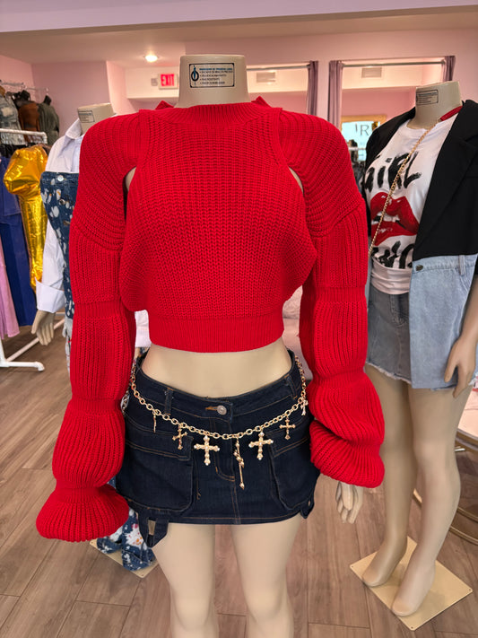 Bubble Sleeve Cropped Sweater