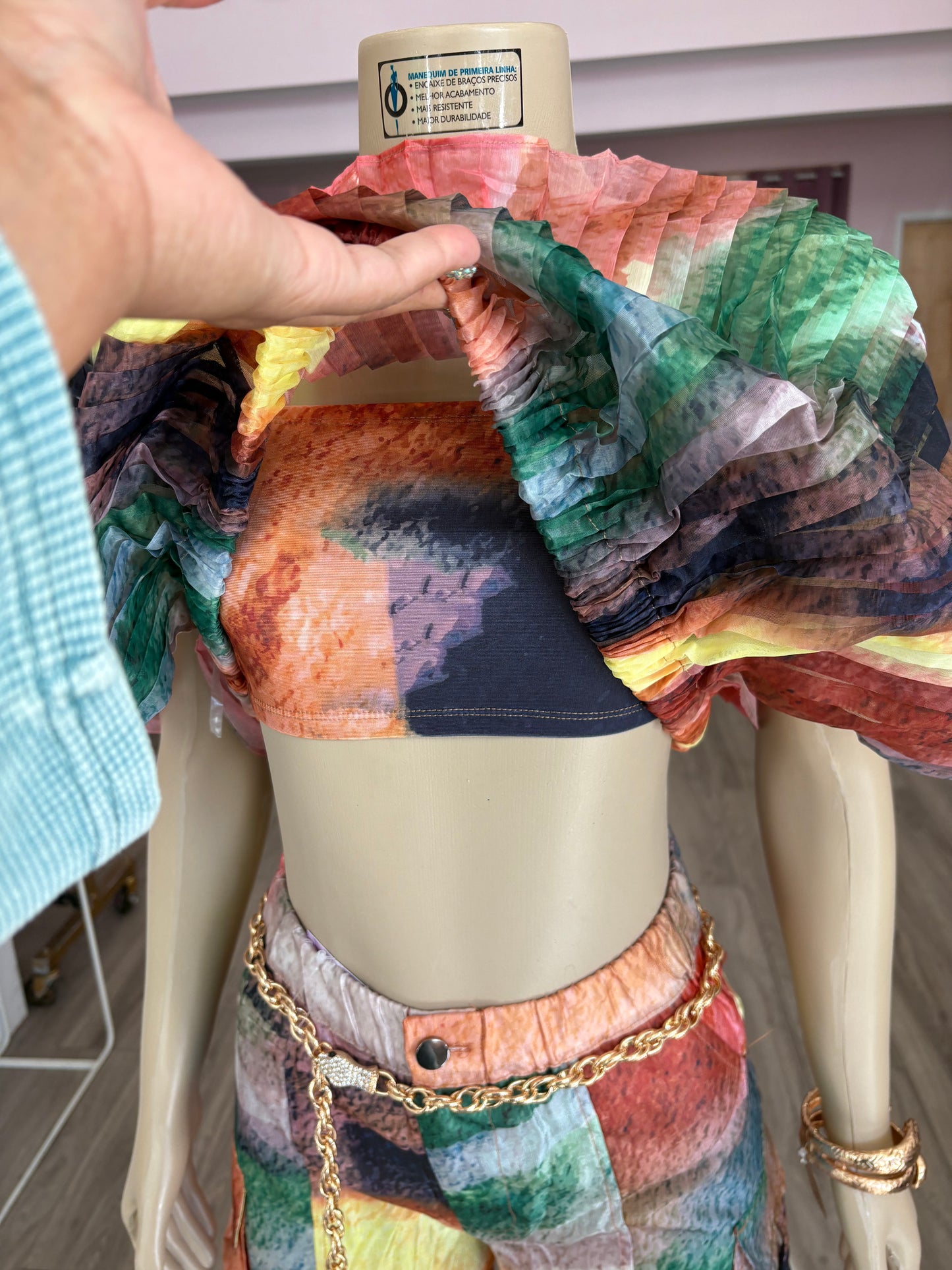 Sheer Colorful Cargo pant set