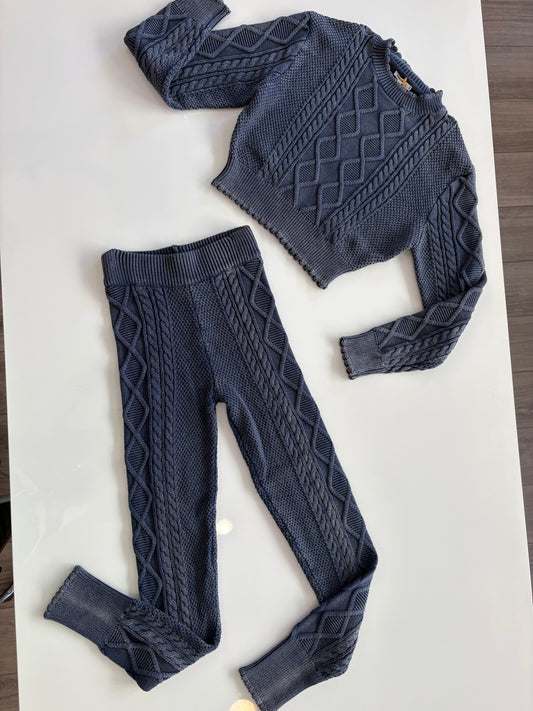 Blue Cable Knit Pant Set