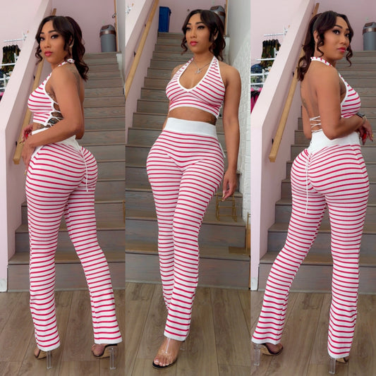 Pin Stripe Knit Pant Set
