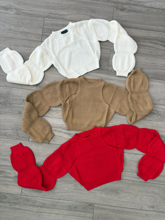 Cutout Bubble Sleeve Sweater