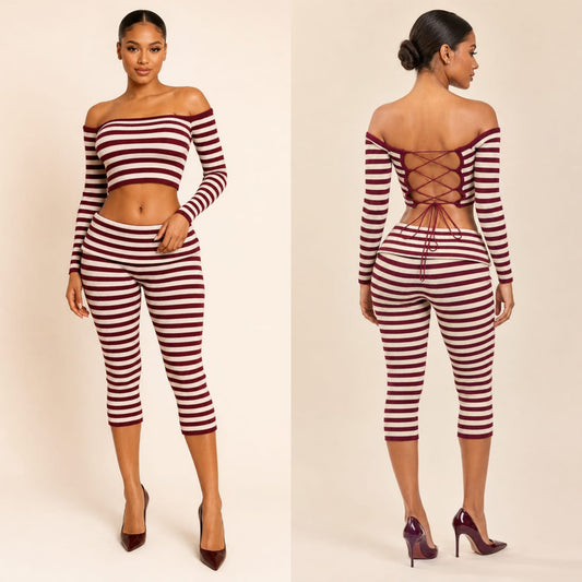 Stripe Knit Capri Set