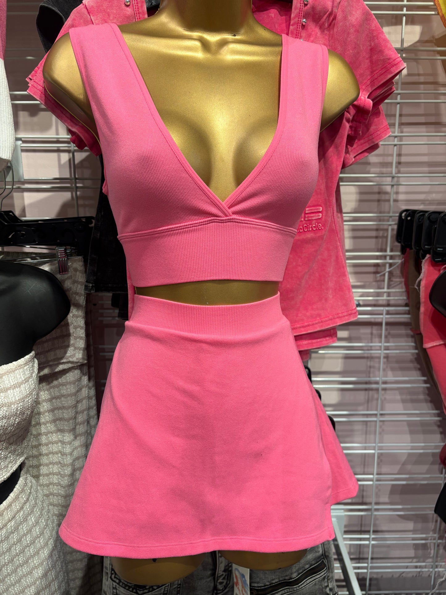 V neck Seamless Top Skirt Set