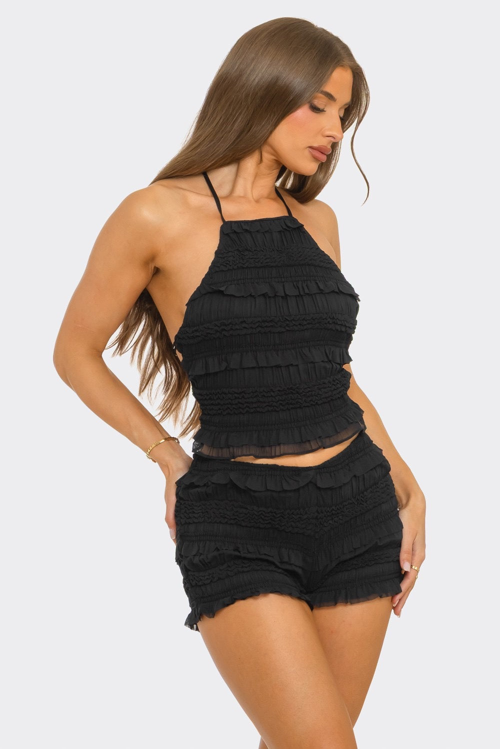 Rouched Ruffle Short set