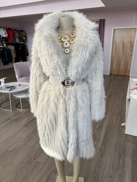 Cream Mid length fur coat