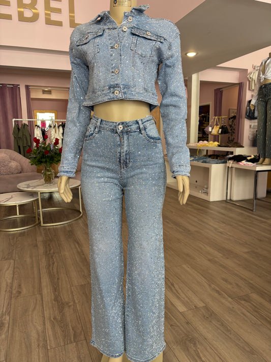 Confetti Rhinestone Jean Jacket set