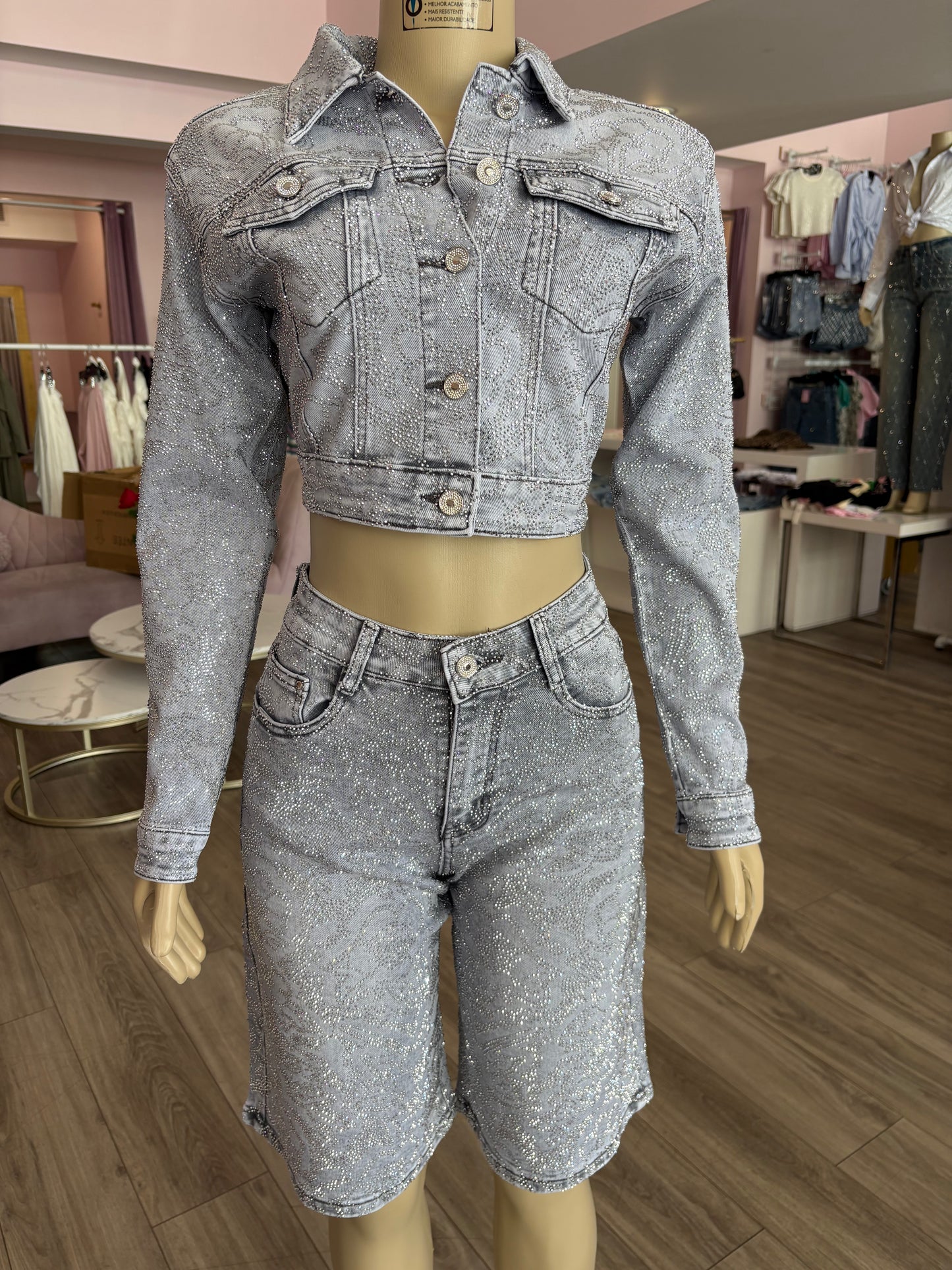 Rhinestone Jort Jacket Set