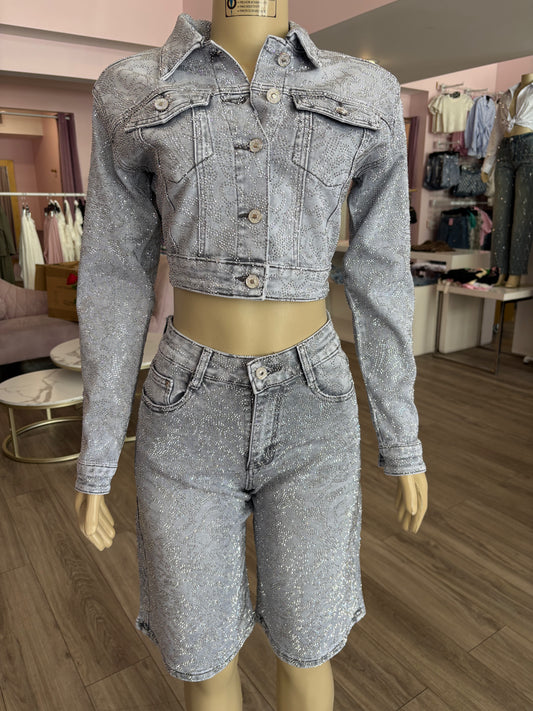 Rhinestone Jort Jacket Set