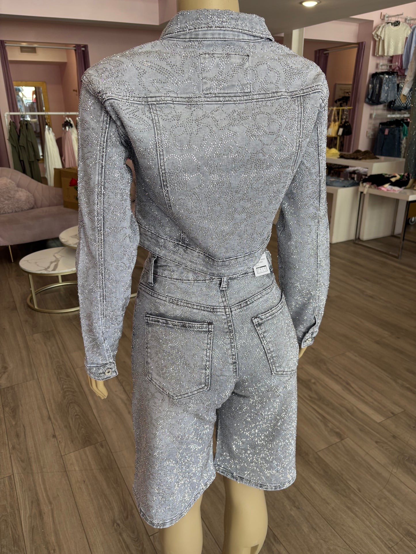 Rhinestone Jort Jacket Set