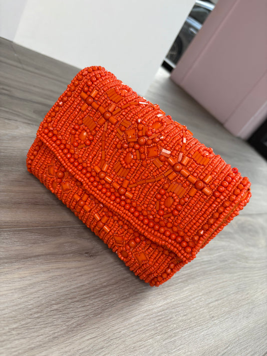 Orange Beaded Handbag